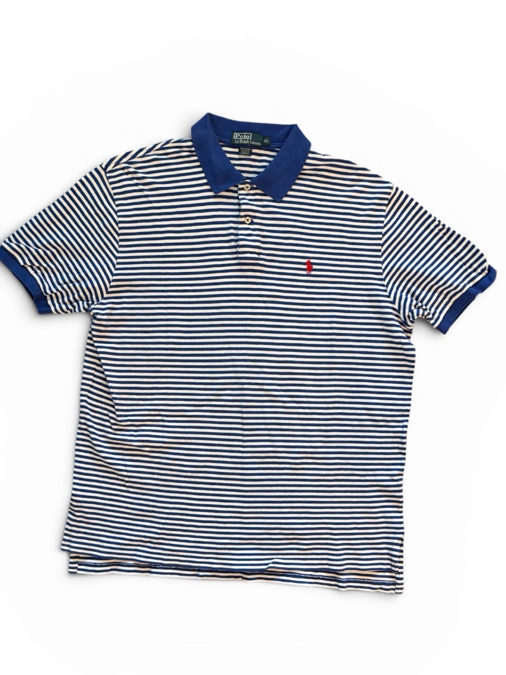 Polo Ralph Lauren Blue/White Striped Mesh Small Red Pony Polo Men’s XL